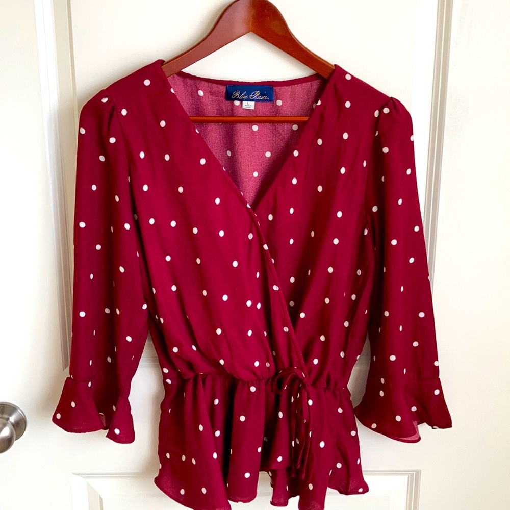 Maroon and White Polkadot Blue Rain Blouse